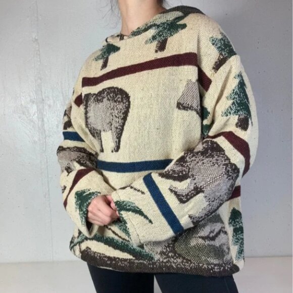 Vintage Rework Cabin Outdoor Hiking Tapestry Blanket Hooded Sweatshirt - Picture 5 of 10